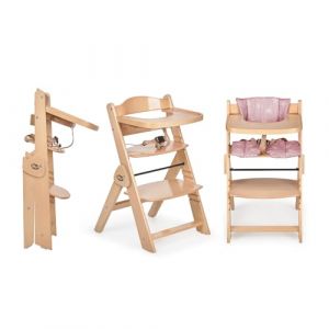 Ms BabyWorld - Chaise Haute Full PLIANTE en bois | &Eacute;volutive | R&eacute;glable en hauteur | Repose-pieds | Plateau Amovible | Convertible et S&eacute;curis&eacute;e | Harnais &agrave; 5 Points | Style Nordique (SLEEP & PLAY, neuf)