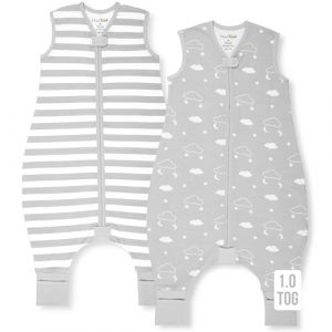 Mama Cheetah Sac de couchage avec pieds en coton biologique 1.0 Tog pour garçons et filles, sac de couchage pour bébés avec jambes et fermeture éclair à double sens, Early Walker Medium (Mama Cheetah, neuf)