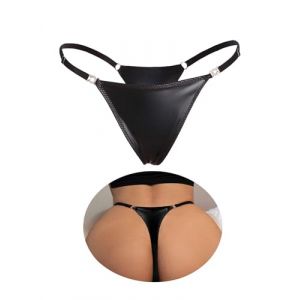 ohyeahlady String Ficelle Cuir Latex Femme Sexy Mini String Ouvert Sexy Chic Hot Grande Taille Slip Chic Tanga Coton sans Couture Micro Maillot de Bain T Back sous Vetement(Cuir Noir,M) (ohyeahlady, neuf)