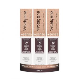 Vitalcare | +Sense, Coloration Permanente Professionnelle, Crème Colorante Cheveux, Sans Ammoniaque, Résorcine, PPD, Silicones, 6/3 Blond Foncé Doré, 3 x 100ml (WAC.SHOP, neuf)