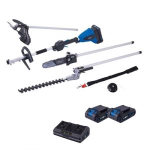 Scheppach Appareil multifonction 4 en 1 BC-MFH400-X 20V Brushless Multigarten, d&eacute;broussailleuse, taille-haie, haute s&eacute;rie 20V-IXES | avec batterie de 2 Ah et double chargeur (Practixx Germany, neuf)