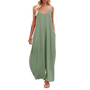 Blingko Combinaison Femme Ete 2023 Sexy à col en Rond Sarouel Ample Salopettes à Bretelles à l'entrejambe à Jambes Larges Loose Pantalon Large Chic Unie Sarouel Baggy Jumpsuit Combishort XL (Blingko, neuf)