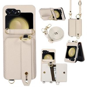 XMTON Coque pour Samsung Galaxy Z Flip 6 Coque Crossbody avec Portefeuille - Emplacements pour Cartes - Support Anneau - bandouli&egrave;re - &Eacute;tui de Protection en Cuir pour Samsung Z Flip 6, Blanc (BKOR Store, neuf)