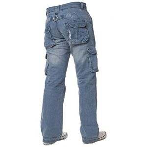 Ze ENZO Jean Cargo Combat -Pantalons Denim en Toutes Tailles pour Hommes- Bleu - 38W / 32L (RAW DENIM, neuf)