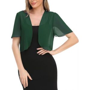 CuLtP Bolero Femme Boléro Court en Mousseline De Soie pour Femme Cardigan Transparent Léger À Manches Courtes Chemisier De Mariage Robes De Soirée Châle Vert 3XL (YJJMYGS, neuf)