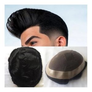 Perruque pour homme, Perruque humaine humaine Remy cheveux hommes toupet Fine Mono dentelle Base postiche d&eacute;li&eacute; hommes perruque remplacement toupet,Perruque blonde(Off Black with 20%,6x9) (zhuyanbo, neuf)