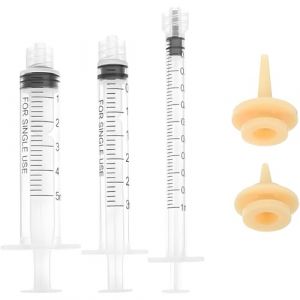 CATOR 1 ml + 3 ml + 5 ml + deux tétines, tétine pour animaux de compagnie avec seringue, seringue pour tétine en silicone pour l'alimentation des animaux de compagnie, mini tétine avec seringue (QUQU JIANING, neuf)