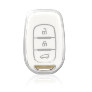 OFF WE GO Coque Cl&eacute; Etui Cles Boitier Cl&eacute; de Voiture pour Renault Clio Twingo Kangoo Master Megane Kadjar Trafic Captur Scenic Dacia Sandero &Eacute;tui Cl&eacute;s Voiture Cl&eacute; &agrave; T&eacute;l&eacute;commande, Blanc Argent (OFF WE GO, neuf)