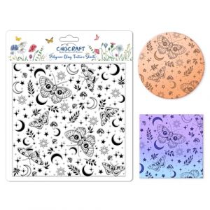 CHGCRAFT Feuille de Texture en Argile Polym&egrave;re &agrave; Motif Divination Papillon Nuit Feuilles Lune et Texture en Argile Silicone pour la Fabrication Boucles D'Oreilles Bijoux Bricolage 5.5 &times; 5.5 pouces (CHGCRAFT FR, neuf)