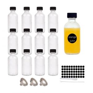 TOHADRILL 12 Pi&egrave;ces Mini Bouteilles en Verre de 60ml, Petite Bouteille en Verre Couvercle, Mini Bouteille avec Entonnoir en Acier Inoxydable, Applicable &agrave; Jus, Eau, Smoothies, Lait Th&eacute; (canchengXuWang, neuf)