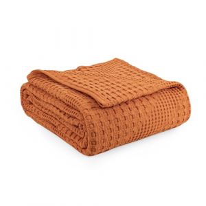 Milam London Joanna Collection Joanna Couvre-lit de lit 100 % coton doux pour lit, jet&eacute; de canap&eacute; 3 places, 220 x 250 cm, orange br&ucirc;l&eacute; (Milam London, neuf)