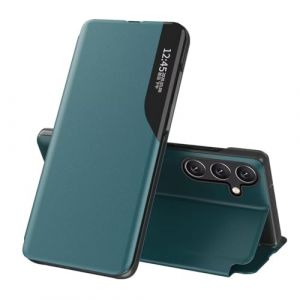 EASSGU Coque en Cuir pour Samsung Galaxy S25 FE (6.7" inches) fen&ecirc;tre lat&eacute;rale Flip Cuir PU Holder Housse de r&eacute;sistant Aux Rayures et Aux Chocs Protection Case - Vert (EASSGU, neuf)