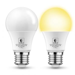 EvaStary Ampoule LED Crepusculaire E27, 9W LED Lampe &agrave; Capteur Cr&eacute;pusculaire, &eacute;quivalent &agrave; 60W, blanc chaud 3000K, pour porche, jardin, terrasse, Non Dimmable, Lot de 2 (MaLESAC, neuf)