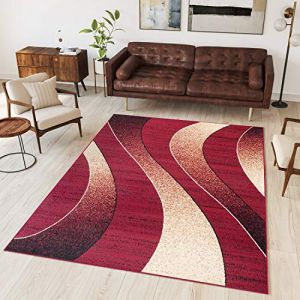 TAPISO Dream Tapis de Salon Chambre Salle &agrave; Manger Adulte Bureau Design Moderne Rouge Beige Bordeaux Abstrait Motif Ondes Vagues Poil Court Fin Doux L&eacute;ger R&eacute;sistant 130 x 190 cm (TAPISO-FR, neuf)