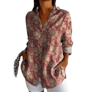 Chemisier Femme Manche Longue &agrave; Boutons imprim&eacute; Ethnique Chemise boh&egrave;me pour Femme d'&eacute;t&eacute; Blouse Femme Long Grande Taille Exotique Tunique Ample Fluide Chic Casual Vintage (Multicolour, XXXXL) (FATUS, neuf)