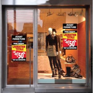 Affichesstore 30122 - Kit de 2 Affiches Liquidation Totale (Avant Travaux/Fermeture) L50 H70 cm & 105 Stickers ⌀ 25mm -20% -30% -40% -50% -70% (AFFICHESSTORE, neuf)