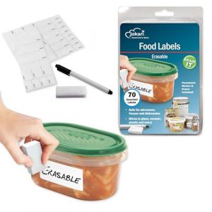 Jokari 47826 - Kit de Démarrage - Étiquettes d'Aliments Effaçables avec 70 Étiquettes Assorties, Gomme et Stylo - Blanc (Tidy Home Products, neuf)