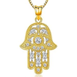 Collier Main de Fatma Or, Pendentif Main de Fatma Argent Sterling 925, Hamsa Collier, Collier Main de Fatma Doré avec Oeil, Bijoux Main de Fatma pour Femme (Aniu, neuf)