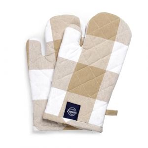 Encasa XO Long 18x30 cm Four à micro-ondes Mitaines pour gants de cuisine 2 Pcs - Résistant à la chaleur, épais et sécuritaire, Protection des mains contre les ustensiles chauds -Chèques beige buffalo (Encasa Home, neuf)