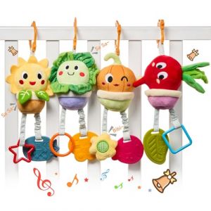 TUMAMA Jouets Bébé Poussettes Landau Suspendu Nouveau-Né 0 3 6 9 12 Mois - Hochet Végétal avec Dentition Jouet, Clochette Jeux Bébé Peluche Landau Le Siège Auto Jouet Voiture Cadeau (Kids Toys Care, neuf)