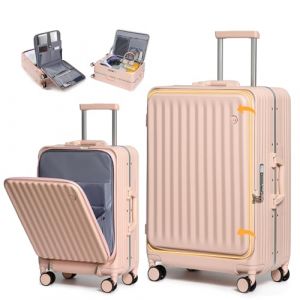 Sea choice Valise Set 2 Rigides 55+75cm à Coque Rigide à Ouverture Frontale Polycarbonate Valise de Voyage légère en Aluminium avec serrures TSA, Porte-gobelet, Chargeur USB (Sunya EU, neuf)