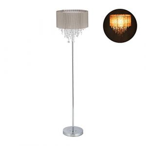 Relaxdays 10029523 Lampe droite cristal, Abat-jour en organza, rond, E27, lampadaire sur pied HxD 151,5 x 38 cm, gris/argent, fer, tissu, plastique, 1 &eacute;l&eacute;ment (Relaxdays, neuf)