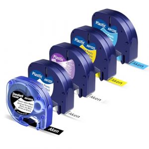 Aken 5x Ruban d'&eacute;tiquettes Compatible pour Dymo LetraTag Ruban Plastique 12mm x 4m 91221 913318 91222 91225 16951 Compatible pour Dymo LetraTag LT-100H LT-100T LT-110T QX50 XR XM 200B (AkenTech, neuf)