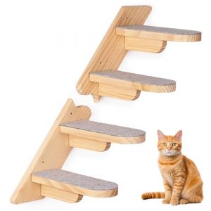 &Eacute;tag&egrave;re d'escalade murale pour chat &ndash; Meuble d'escalier &agrave; quatre marches en bois recouvert de peluche (Ub.r Riga, neuf)