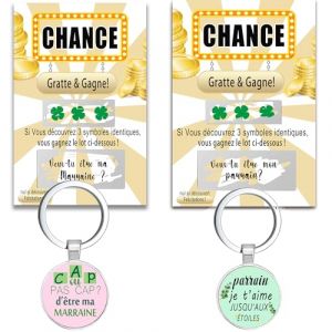Cadeau demande Parrain Marraine 2 Cartes à gratter Marraine et Parrain+ Parrain Marraine Porte Clé Annonce Parrain Marraine Cadeaux,Porte-clés comme Cadeau Baptême surprise Annonce Naissance ﻿ (WEIKAYHOME, neuf)