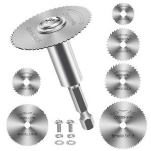 7 Pièces Disques de Coupe pour Perceuse, HSS Lames de Perceuse à Disque avec (60mm) tige Hexagonale 1/4", Mini Lames de Scie Circulaire pour Bois, Plastique et Métal (FOTYBEI, neuf)
