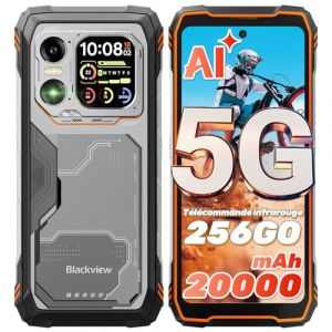 Blackview Xplore 1 5G Smartphone Incassable &agrave; Double &Eacute;cran, 20000mAh Android 15, 36Go+256Go/2To, 6.78" FHD+120Hz, Cam&eacute;ra 64MP+50MP+20MP Vision Nocturne, NFC/Lampe Torche/Dual SIM/Orange (LittleLoves OU, neuf)