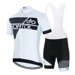 HOMTOL Cycling Jersey Set Men's Short Sleeve Cycling Clothing Men's Cycling Road Cycling Suits Cycling Jerseys Cycling Shorts with 3D Seat Pads (H-Blanc, XXL) (Gutteer, neuf)