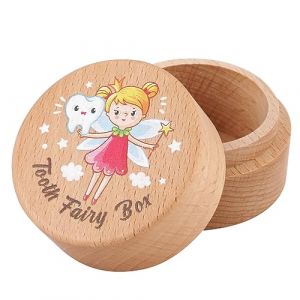 KINBOM Boîte de Fée des Dents, Boîte à Dents en Bois Boîte à Souvenirs de Dents Mignonne Boîte de Rangement de Dents Boîte à Dents de Bébé pour Enfants Garçons et Filles(Style 3) (Beisong, neuf)