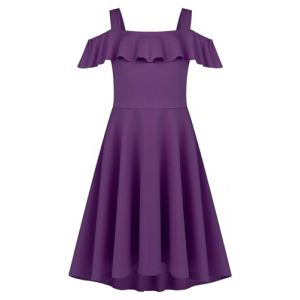 Arshiner Robe d'été à Bretelles pour Fille Robe de Soirée à Volants Robe Trapèze élégante Robe de Bal pour Enfants Violet 11-12 Ans (Arshiner Store, neuf)