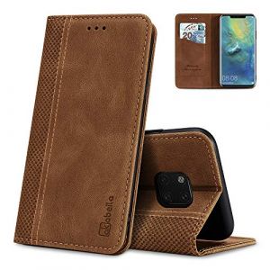 AKABEILA Etui Protection Coque Huawei Mate 20 Pro Coque Case, Housse en Cuir Compatible pour Huawei Mate 20 Pro Etui Portefeuille Emplacements Cartes Folio Fermeture Magn&eacute;tique Stand Holster, Marron (AKABEILA, neuf)