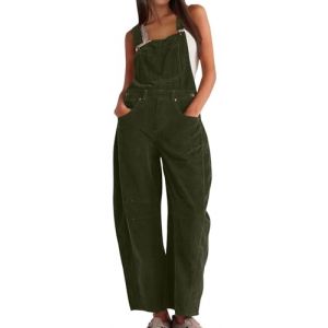PADOLA Salopette Femme Velours C&ocirc;tel&eacute; Combinaison &agrave; Bretelles R&eacute;glables Automne Salopettes de Travail Jambes Larges Combinaisons &agrave; Multi-Poches Chic et &eacute;l&eacute;gant D&eacute;contract&eacute;e (S, Vert) (Chaos World Apparel, neuf)