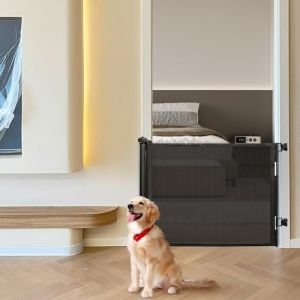 Barriere Escalier Enroulable Retractable 0-180cm, Barriere de Securite Enfant Extensible, Barriere Chien Opération à Une Main, pour Escaliers, Couloirs, Cuisine, Intérieur et Extérieur-86*180 cm-noir (Hechheu, neuf)