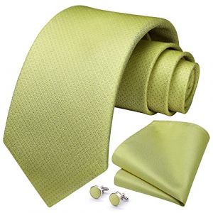 HISDERN Cravate Vert Hommes Mouchoir Bouton de Manchette Solide Cravate Olive Ensemble Formel F&ecirc;te de Mariage Cadeaux (hisdern, neuf)