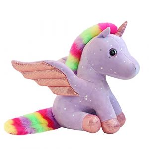 Mislaxy Licorne en Peluche Arc-en-Ciel Multicolore Ange Licorne Pégase Kawaii Oreiller Licorne Doux Cadeau Anniversaire Noël, 23CM (Mauve) (weiterpei, neuf)