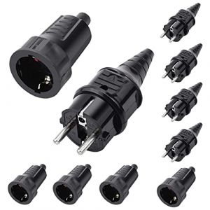 Mocoli 5 Sets Kit Fiche Mâle + Prise Femelle 250V 16A Fiche Électrique en Caoutchouc Broche IP44 Fiche d'alimentation Étanche, Noir (attempty, neuf)