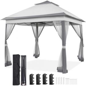 Yaheetech Tonnelle de Jardin avec Toiles Moustiquaires 3,3 x 3,3 m pour Camping Stand Commercial F&ecirc;tes Bistrot Bar Piscine Toile Imperm&eacute;able Gris Clair et Gris Fonc&eacute; (Yahee365, neuf)