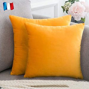 Douceur De Plumes Lot de 2 Housses de Coussin Jaune Moutarde Orang&eacute; Velours 40x40 cm Uni, Taie d'oreiller Doux et Moderne, D&eacute;coration Salon Scandinave Canap&eacute; Chambre Lit Sol (2 Jaune Moutarde Orang&eacute;) (Douceur De Plumes FR, neuf)