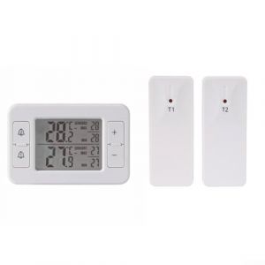 Thermomètre d'intérieur et d'extérieur sans fil, thermomètre numérique pour réfrigérateur avec 2 capteurs sans fil, moniteur de température de congélateur avec alarme sonore (EasyByMall, neuf)