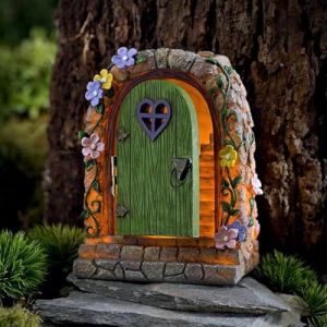 Portes et Fenêtre de Fée avec Lampe Solaire Figurine Miniatures Lumineux,3D Statues Arbre de Fée GNOME Elfe Fenêtre et Porte Miniature,Décoration de Jardin Exterieur d'arbre de Porte de Féerique (Axijobs Store, neuf)