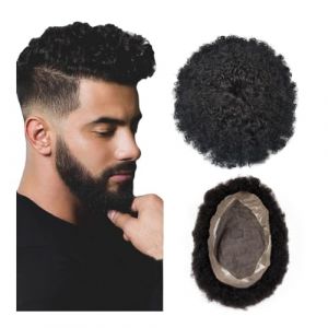 Perruques pour hommes Afro Men Toupee Human Hair Fine Indian Human Hair Wigs for Man Human Hair System Hair Topper Perruque(20mmcurl,9x11) (zhongchengwu, neuf)