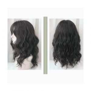 Naturelle Perruque Perruque bouclée perruque longue synthétique avec frange longueur d'épaule perruque ondulée aspect naturel cheveux résistants à la chaleur Cheveux Naturel (yizhishizizaichuangtou, neuf)