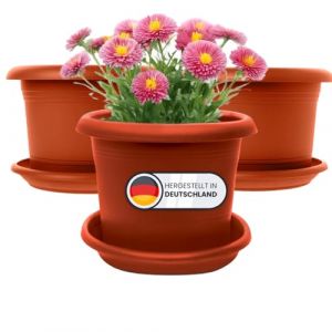 SUSTANIA Lot de 3 grands pots de fleurs d'extérieur en terre cuite - Diamètre : 30 cm - Avec soucoupe - Grand pot de fleurs extérieur - Résistant aux intempéries - Fabriqué en Allemagne (2friends GmbH, neuf)