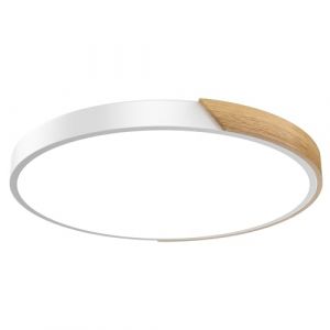 NAIZY Plafonnier LED 96 W blanc froid avec ornement en bois - Lampe moderne - Diam&egrave;tre : 60 x 5 cm - Pour chambre &agrave; coucher, salon - Blanc (Alrich UG, neuf)