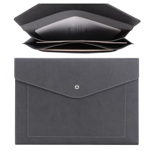 Wason Porte-documents A4 extensible en cuir PU avec grandes poches pour billets, papeterie, tablette et PC, travail, étude, voyage (gris) (Wason eu, neuf)