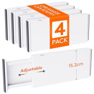 Lifewit Lot de 4 Separateur Tiroirs, Réglables Organisateur Tiroir 34-56 cm Hauteur 15 cm, Plastique Organisateur Tiroir, Cuisine Séparateur Troir pour Cuisine Bureau Salle De Bain, Blanc (Lifewit Home FR, neuf)